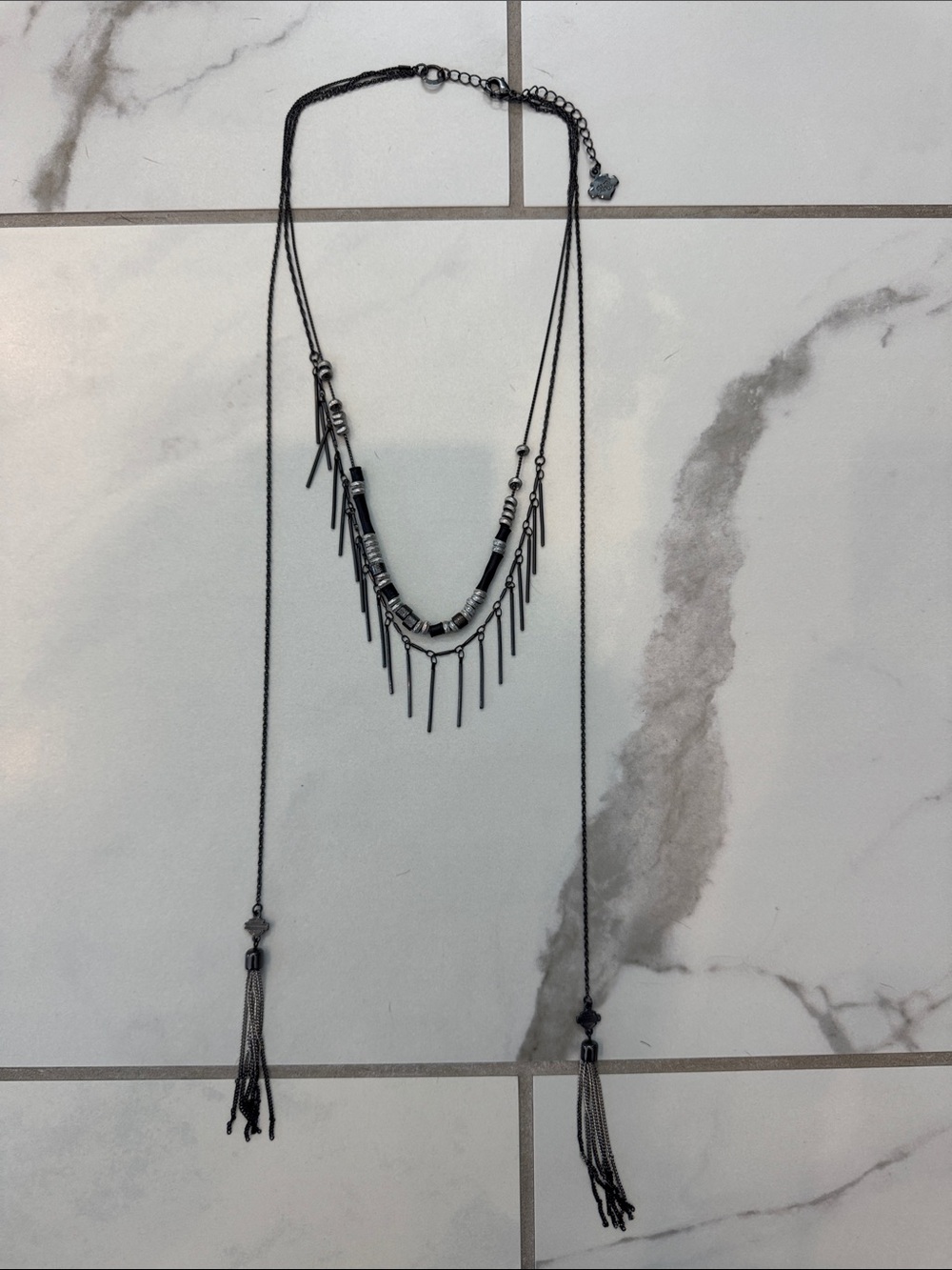 Harley-Davidson Layered Gunmetal Fringe Necklace - Women's Jewelry